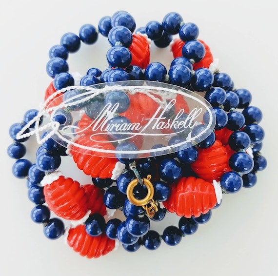 Vintage Miriam Haskell extra long 52" beaded navy… - image 1
