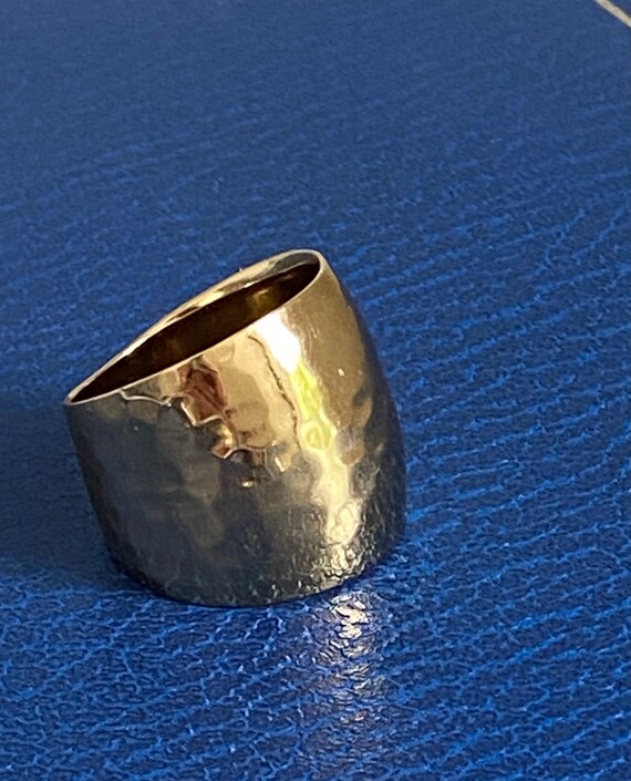 Silver Sterling statement ring hammered large ban… - image 2