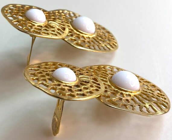 Fabulous oversized earrings gold tone dangle extr… - image 3