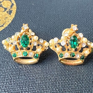 Vintage jewels crown screw back earrings- Mid Century Crown earrings Costume Jewelry