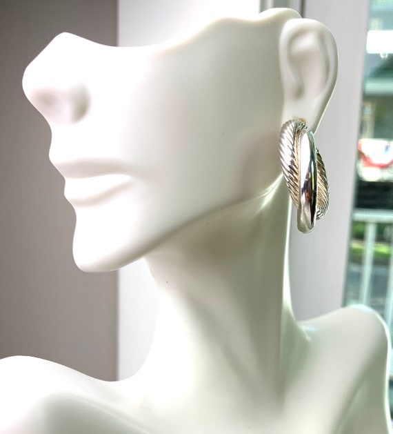 Vintage sterling silver hoops earrings double hoo… - image 4