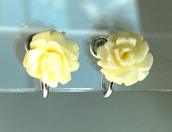 Vintage Sterling Beau celluloid rose earrings sig… - image 5
