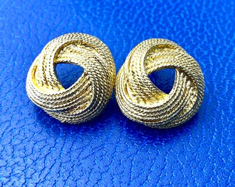 Retro twist rope knots earrings- vintage button rope earrings- gold tone elegant earrings
