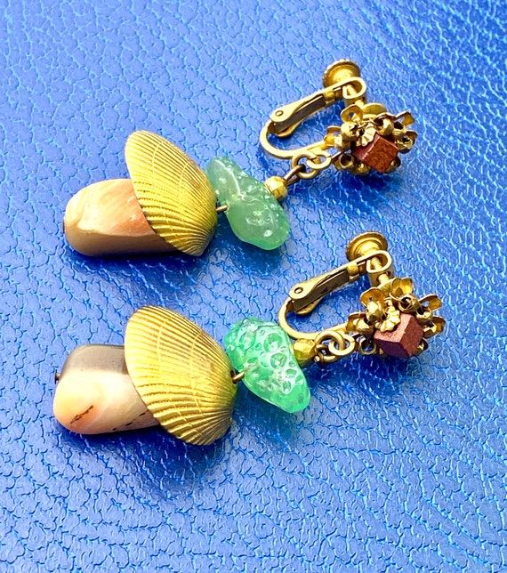 Vintage Miriam Haskell seashell dangle earrings- … - image 2