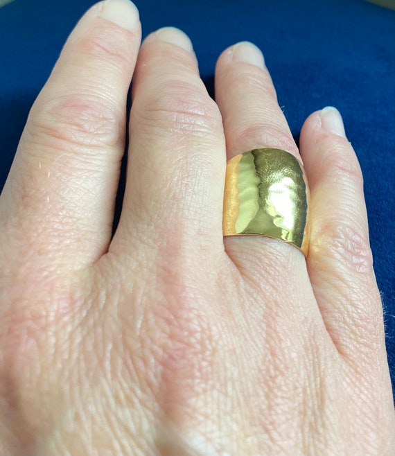 Silver Sterling statement ring hammered large ban… - image 3