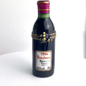 vintage signed Limoges ceramic trinket box bordeaux 1994 wine bottle