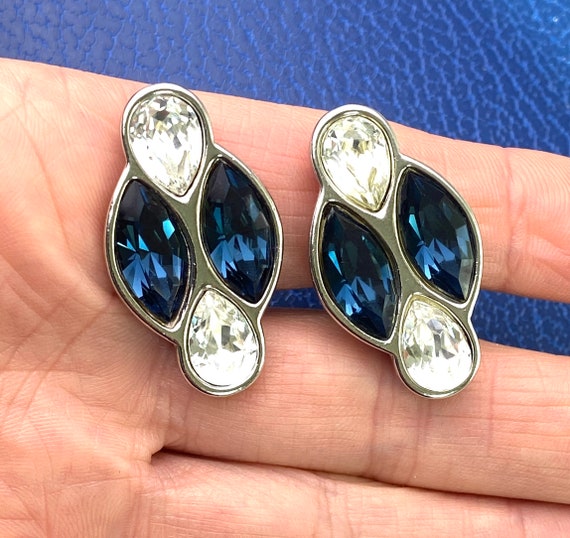 Yves Saint Laurent earrings- YSL blue and clear r… - image 3