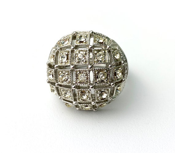 Statement ring silver tone domed ball rhinestone … - image 1