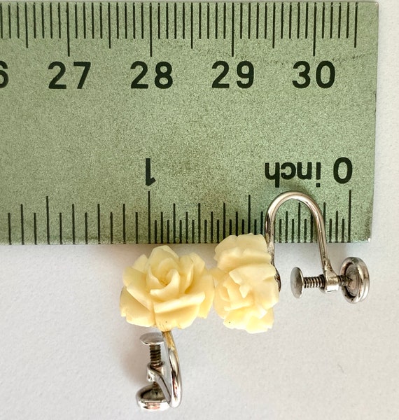 Vintage Sterling Beau celluloid rose earrings sig… - image 6