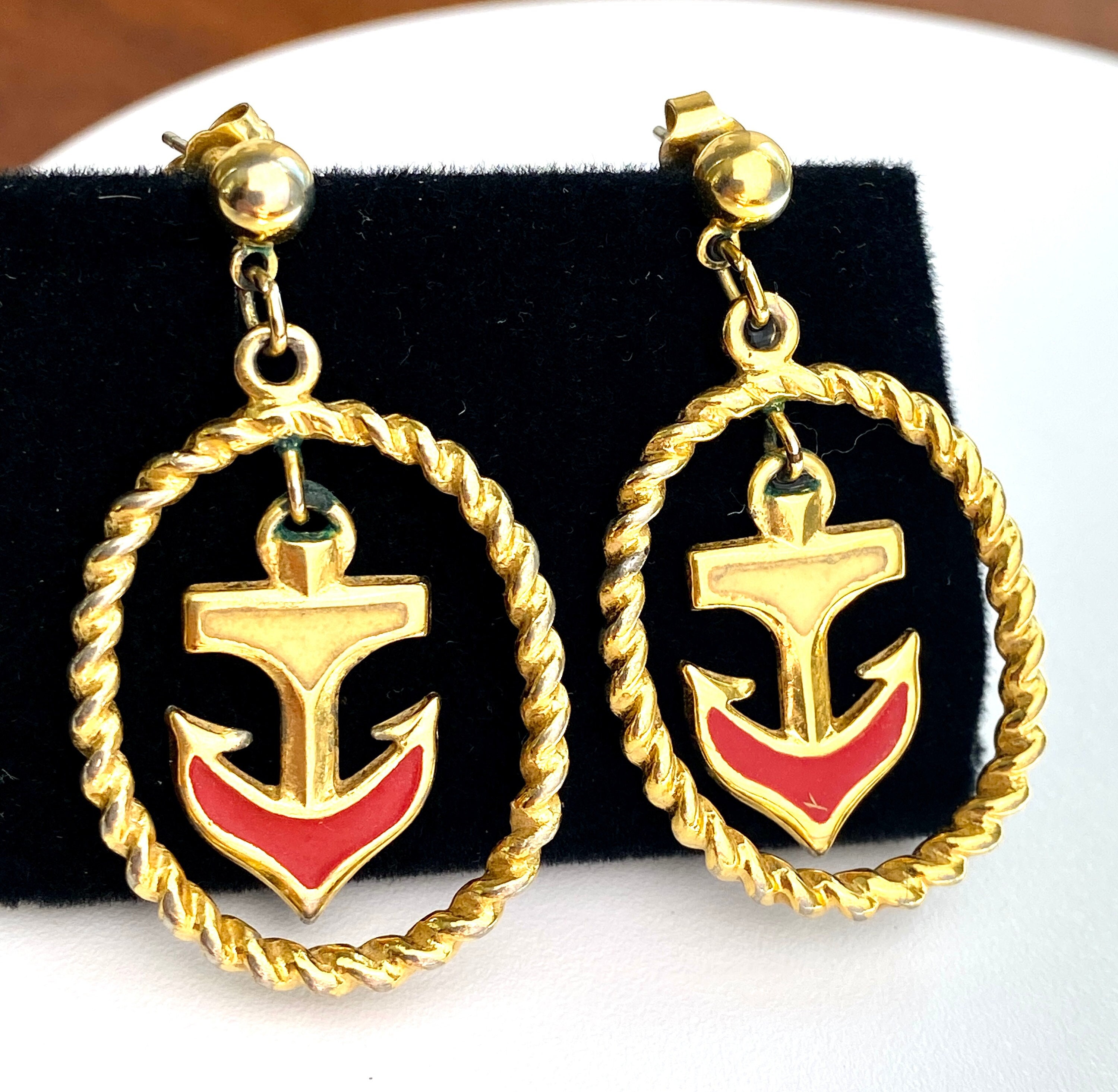 Vintage Avon Anchor & Rope Drop Dangle Enamel Pierced Earrings 90's ...