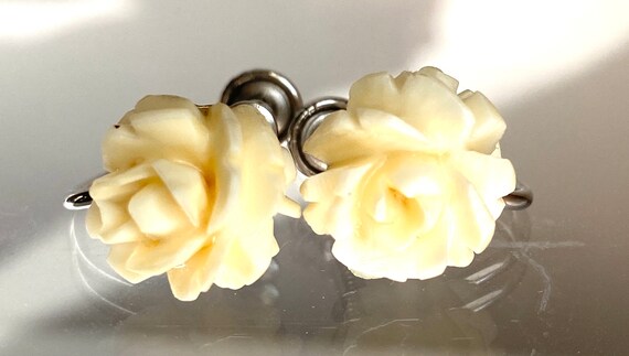 Vintage Sterling Beau celluloid rose earrings sig… - image 3