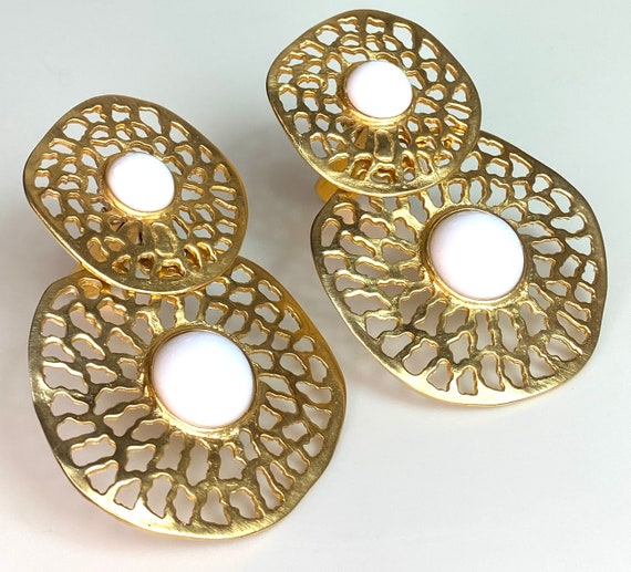 Fabulous oversized earrings gold tone dangle extr… - image 4