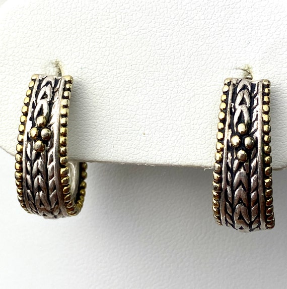 Vintage Napier Huggie earrings silver and gold to… - image 3