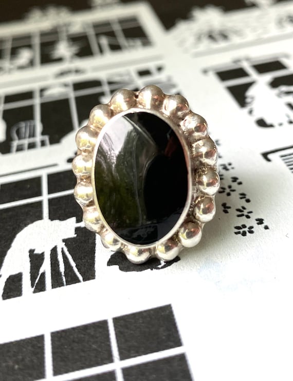 Vintage Sterling Mexico ring faux onyx black resin