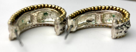 Vintage Napier Huggie earrings silver and gold to… - image 7