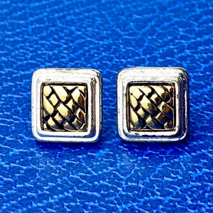 Stud earrings signed LC- Liz Claiborne silver and gold tone square-vintage costume jewelry