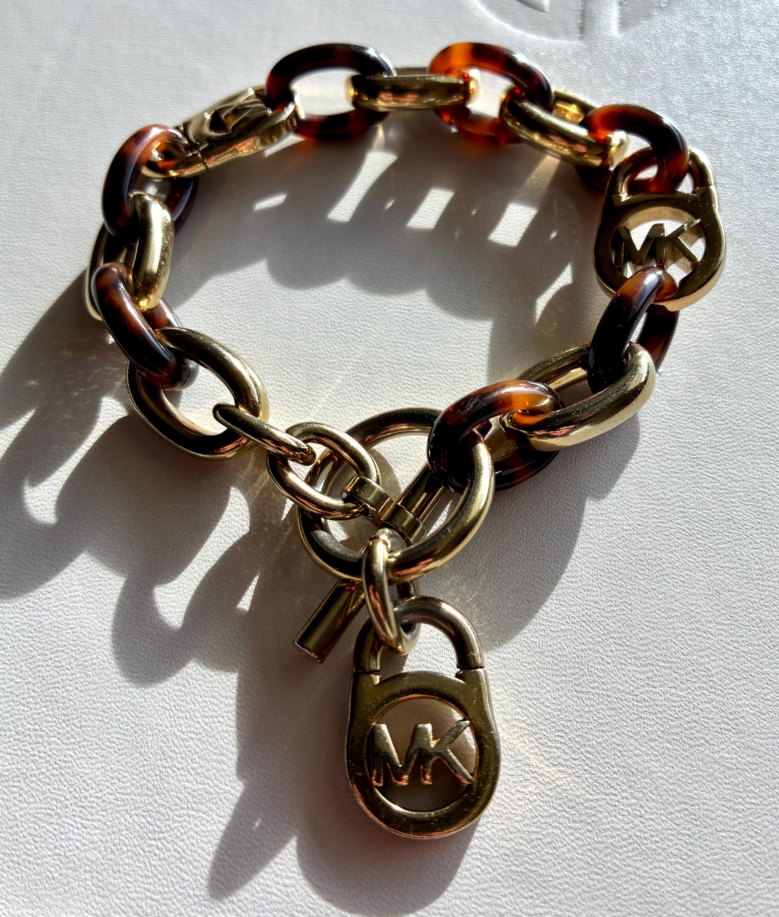Michael Kors Link Bracelet • Gold Tone & Tortoiseshell Resin • MK