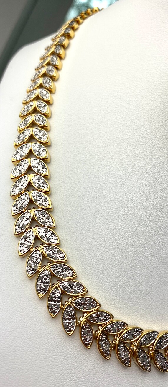 Graduate leaves necklace gold tone and cubic zirc… - image 5