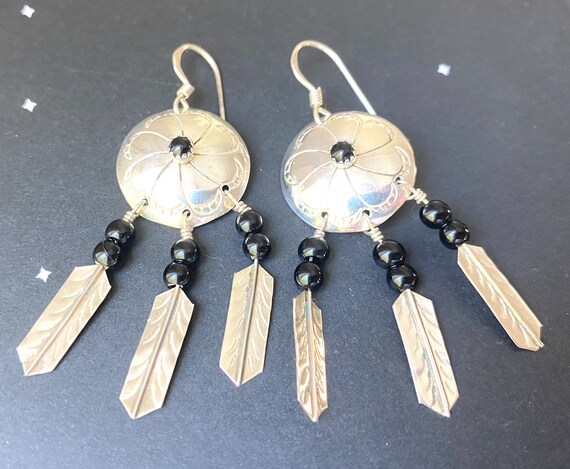 Vintage Native American Sterling dangle feathers … - image 2