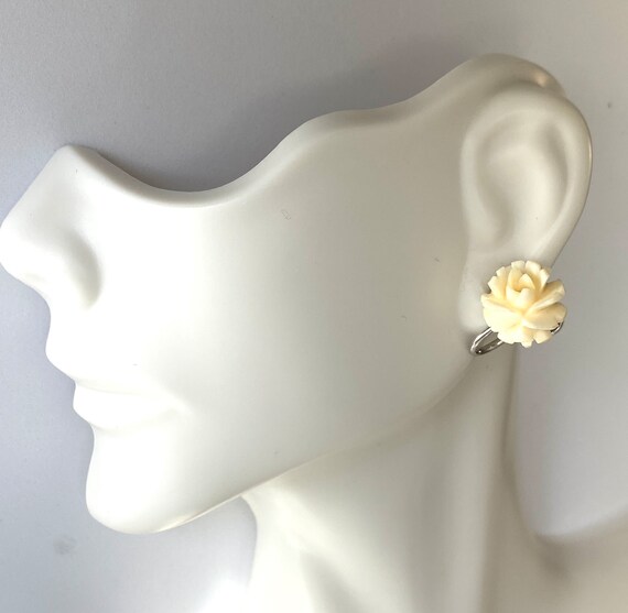 Vintage Sterling Beau celluloid rose earrings sig… - image 2