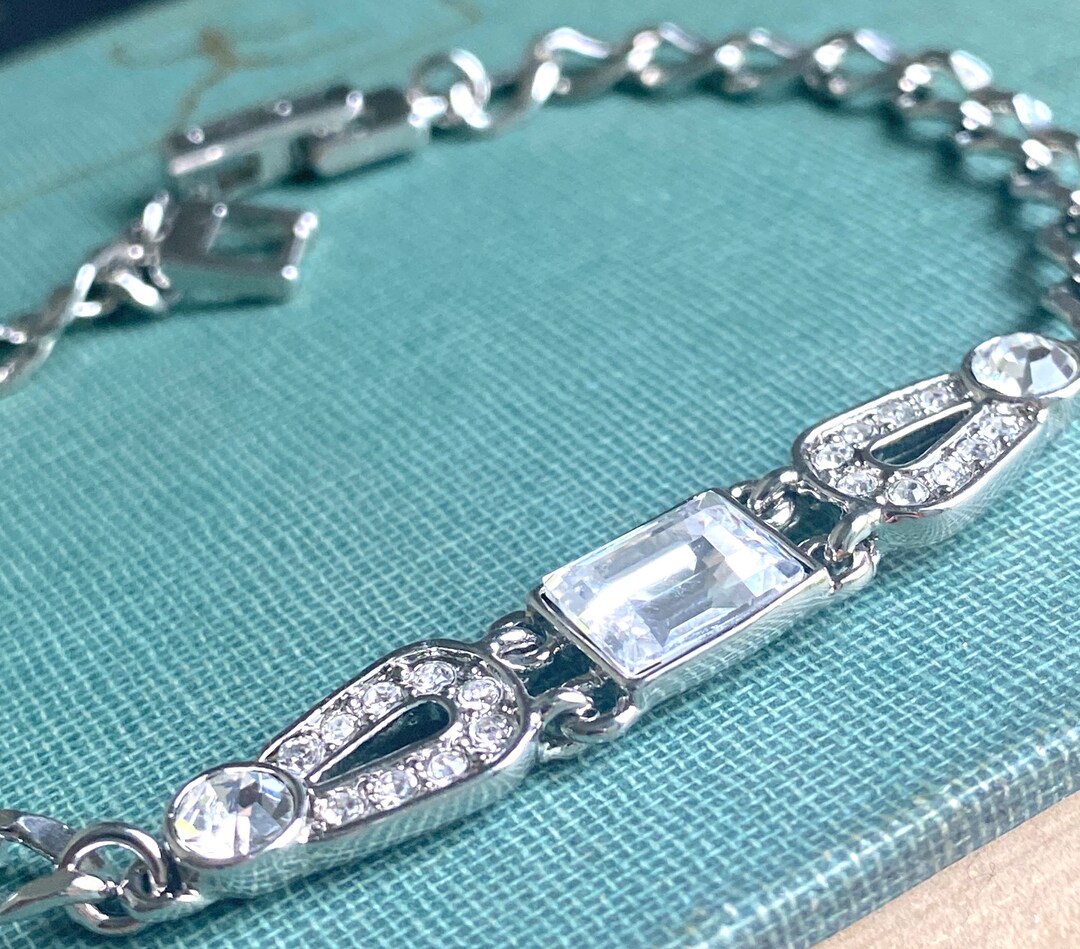 Signed Givenchy Bracelet Silver Tone Chain Clear Rhinestones Etsy