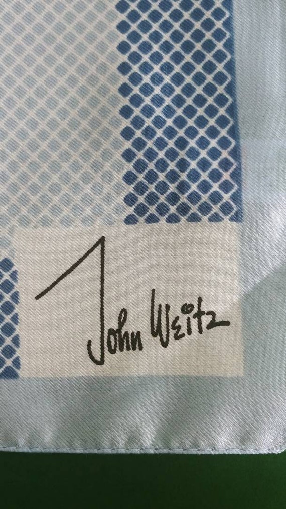 Vintage Scarf signed John Weitz blue geometric de… - image 2