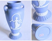 Vintage Powder Blue Jasperware Vase - Norleans Japan White Cameo Decorative Pottery - Victorian Style, Shabby Chic, Cottage Decor