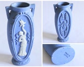 Vintage Small Powder Blue Jasperware White Cameo Decorative Vase - Made In Japan - Country Cottage, Shabby Chic Decor