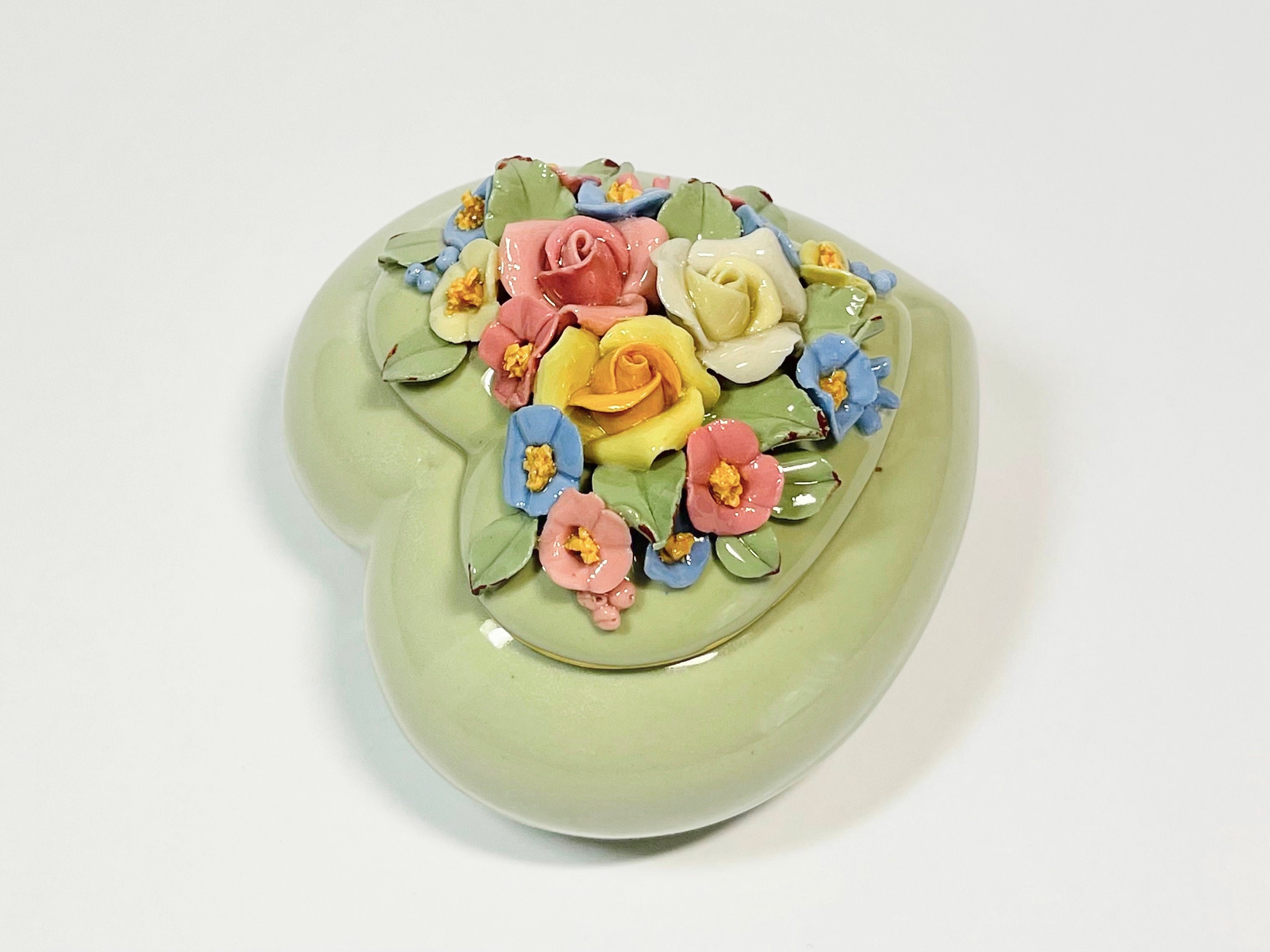 Antique Heirlooms Of Tomorrow Sage Green Heart Trinket Box Etsy