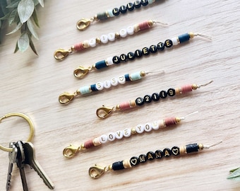 Personalized Name Keychain | Bridesmaid Gift | Customized Initials | Beaded Keychain Charm | Gifts Under 15 | New Mom Gift