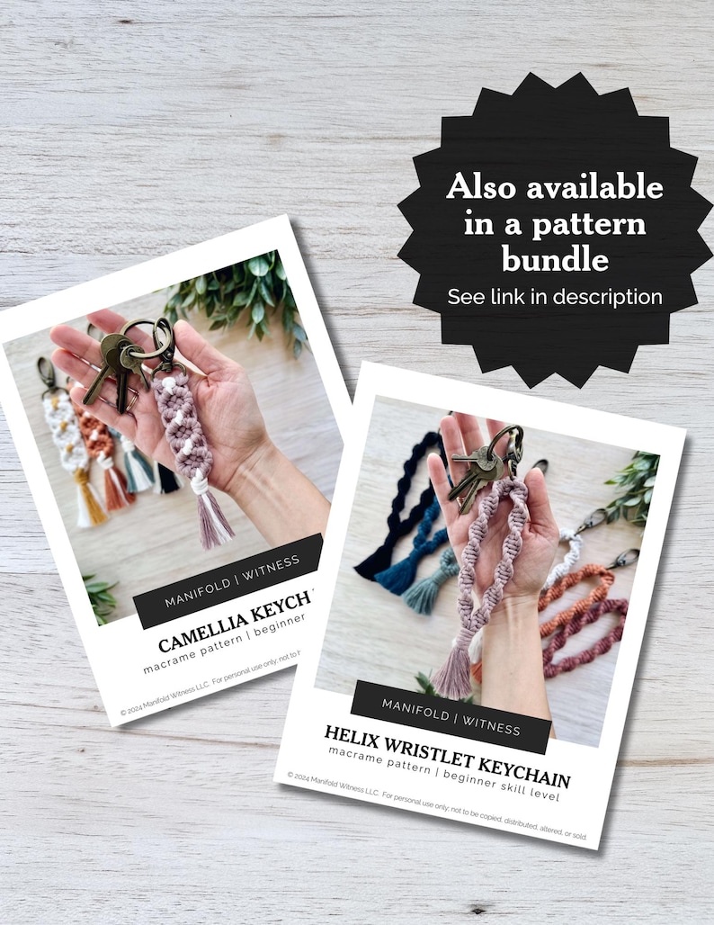 DIY Makramee Muster | Kamelie | Einfache Schlüsselbund Anleitung | Fotos klar | Anfänger Makramee Anleitung PDF | Sofort Download Bild 8