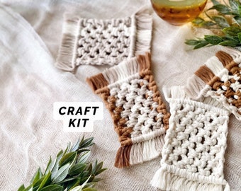 DIY Kit | Boho Coasters | Set of 2 or 4 | Macrame Kit with Pattern | Crafts for Adults | Easy Macrame | Gina