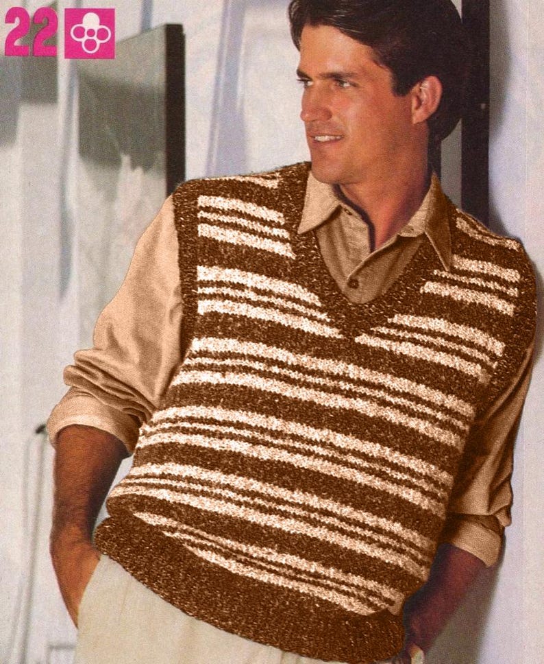 Vintage Knitting PATTERN Men’s Slipover Vest Knitted V Neck Vest ...