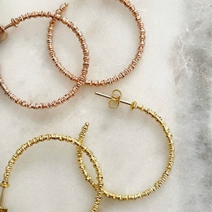 14K Gold Bead Hoop Earrings