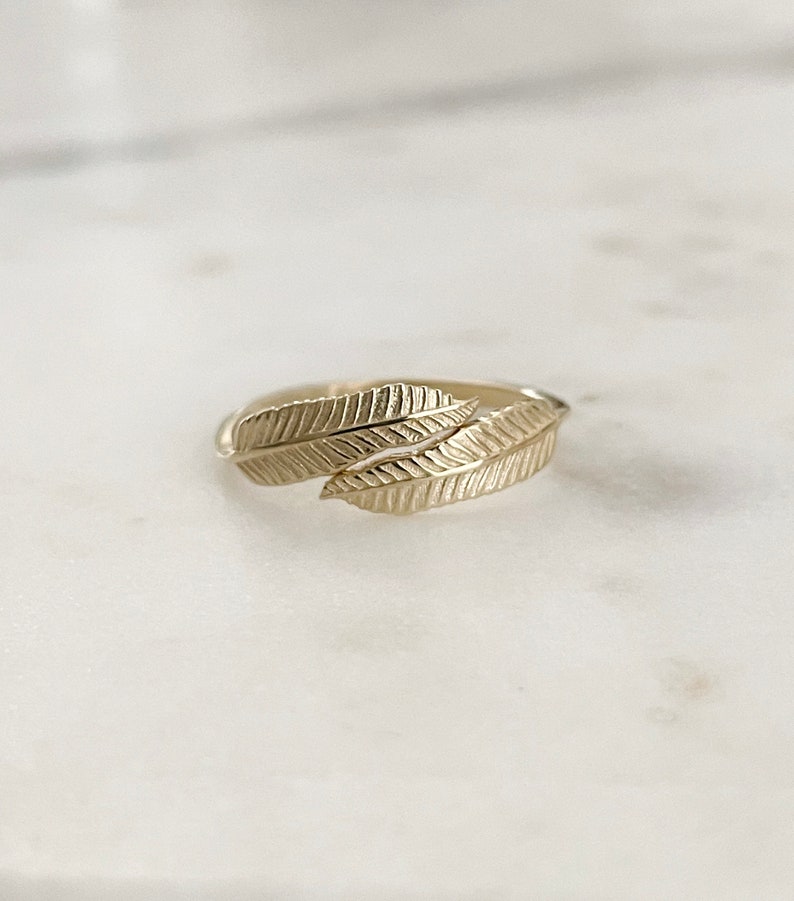 14K Double Leaf Wrap Ring Etsy