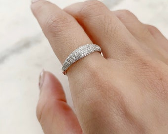 14K Dome Ring with Pave Diamonds