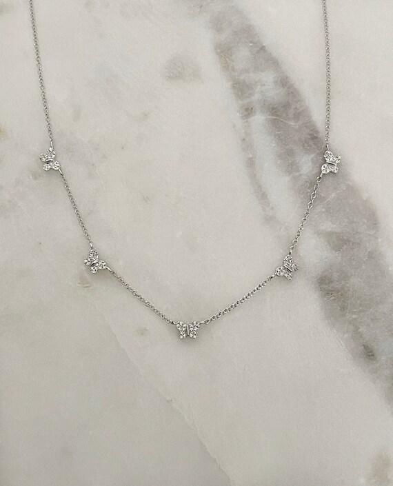 14K Dangling Diamond Butterfly Necklace Etsy