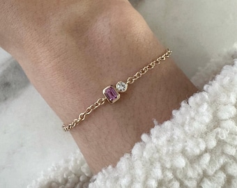 14K Pink and White Sapphire Bracelet