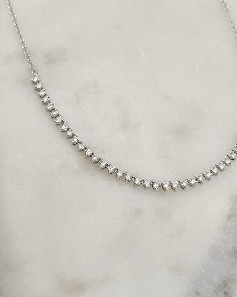 14K Half Tennis Chain Diamond Necklace Etsy