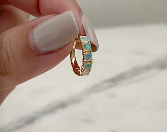 14K Opal Huggie Earrings