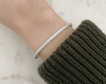 14K Three Row Micro Pave Diamond Bangle