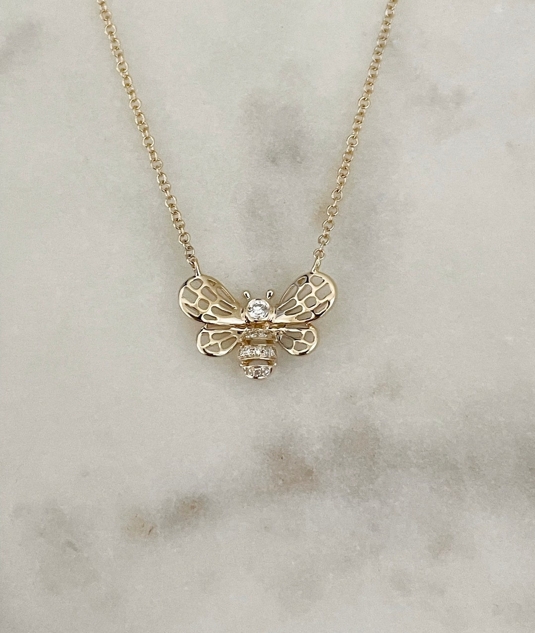 14K Diamond Bee With Adjustable Chain - Etsy