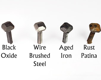 Old-Fashioned Blacksmith's Pyramid Screws available in four finishes, by the dozen