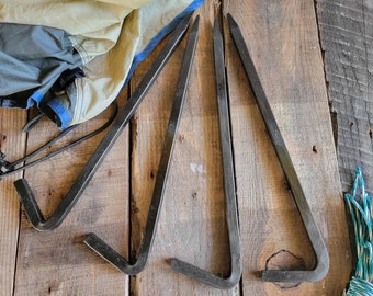 Ultimate Camping Stake Set: 4 Heavy Duty 14&quot; Steel Stakes for Beach & Mountain Adventures, Hand-Forged by a Master Blacksmith for Durability