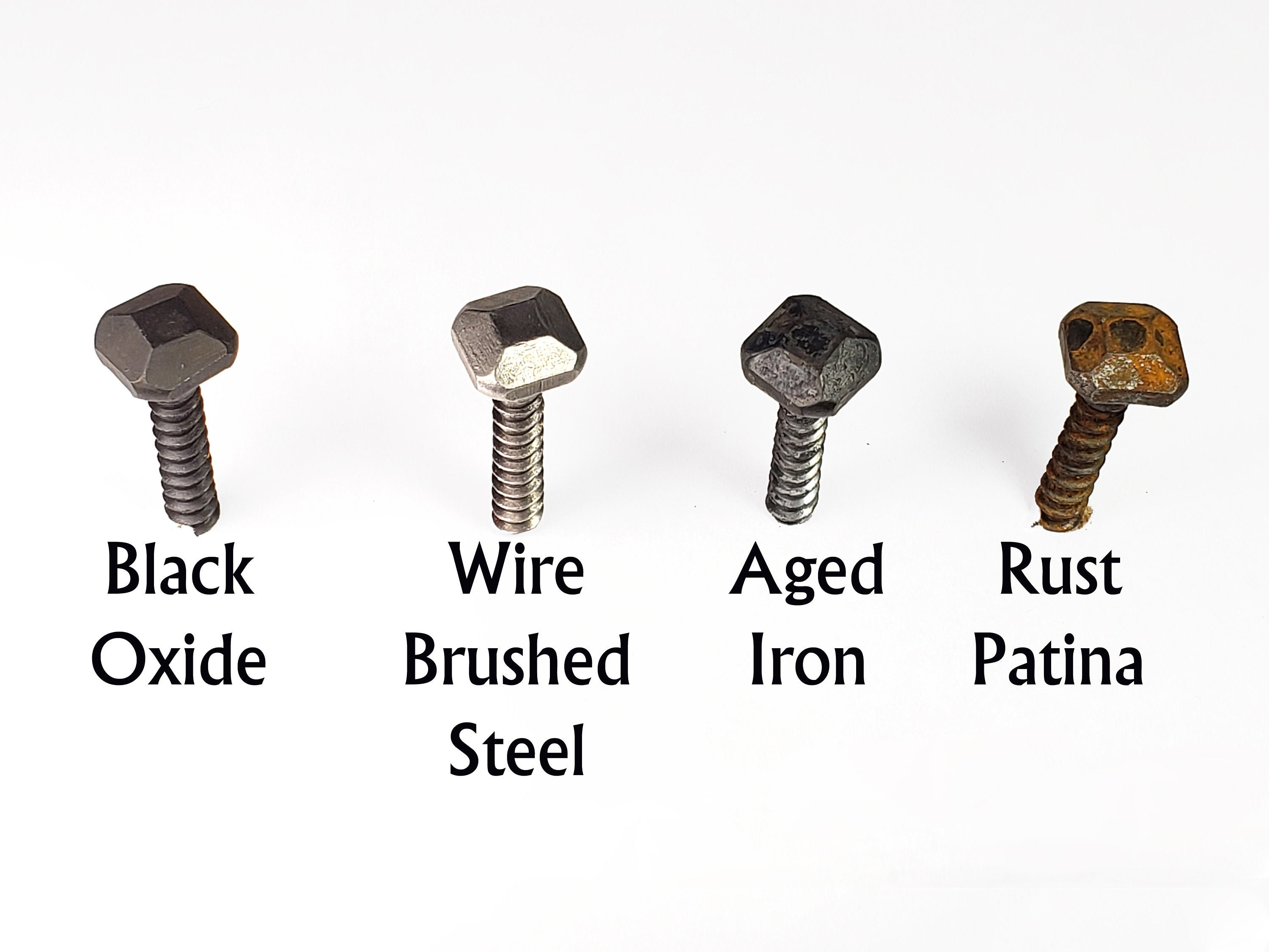 Old-Fashioned Blacksmith's Pyramid Screws available in four finishes, by the dozen