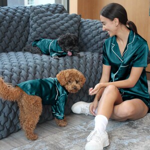christmas pajamas for her and her dogs