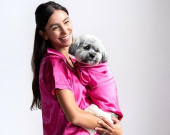 Barbie Pink Haustier und Besitzer Pyjama Set (Hunde, Katzen und Menschen) | Geschenk für Hundemamis | Geschenke für Hunde | Pyjama-Party-Satin PJ Set