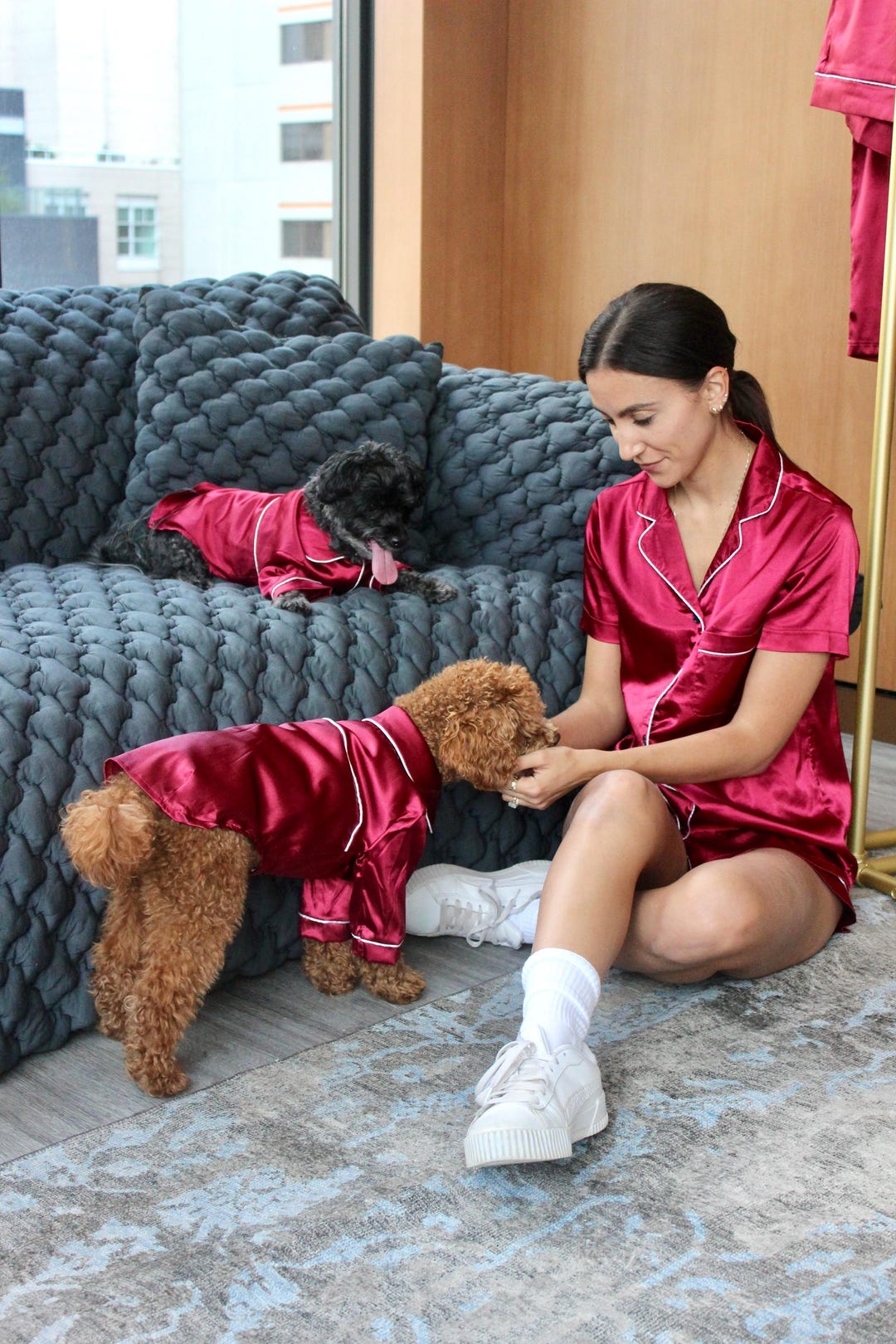 Gift for Dog Moms Matching Pet and Owner Pajamas Set in Ruby Red Satin dogs Cats and People Silk Pj s Etsy Canada
