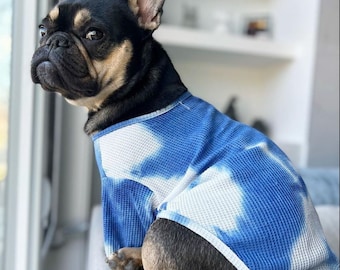 Pet Sweater Blue and White Tie Dye | Clothes for Dogs and Cats | Pet Waffle Shirt | Cute Dog Clothing | Blueberry Kisses