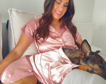Rose Gold Matching Pet and Owner Pajama Set (Dogs, Cats and People) | Gift for Dog Moms | Silky PJ's